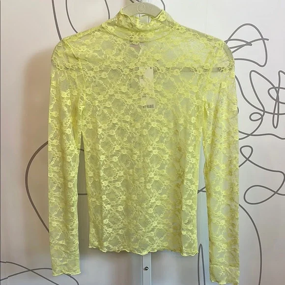 Urban Outfitters Neon Yellow Sheer Blouse - Picture 2 of 5